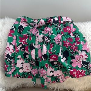 J. Crew Green Floral short with Pink and White